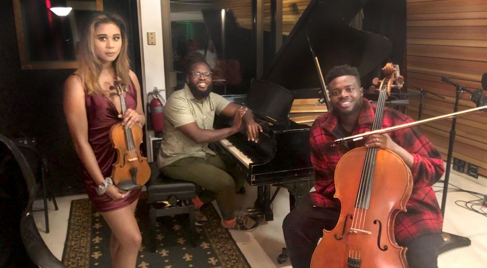 Kevin Olusola, cello, collaborated with From the Top alums Hannah White, violin, and Clifton Williams, keyboard, on Sam Cooke's A Change is Gonna Come.